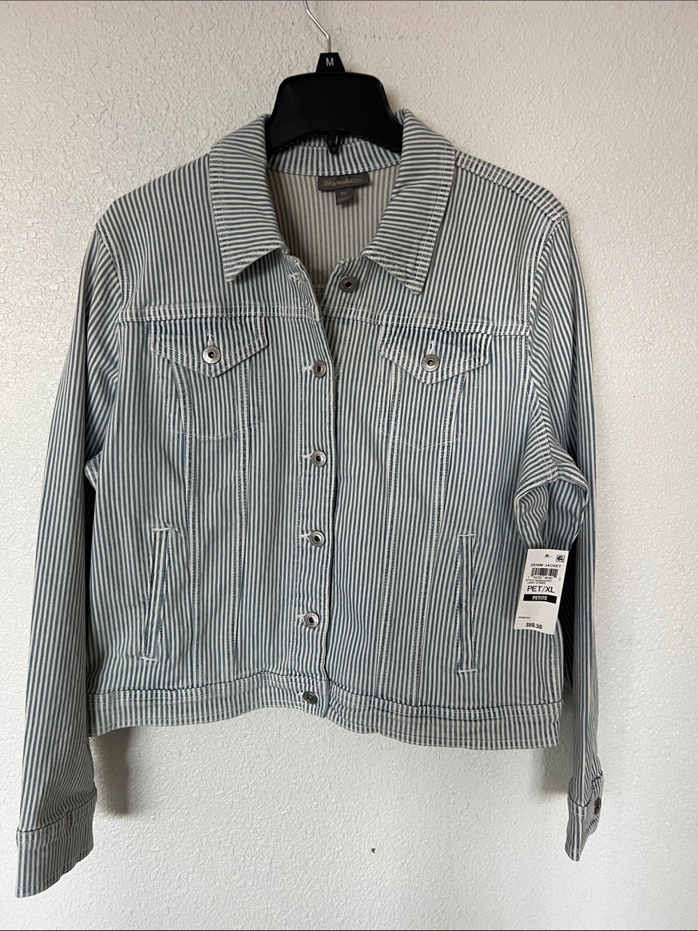 Style & Co. Blue and White Striped Cotton Jean Jacket